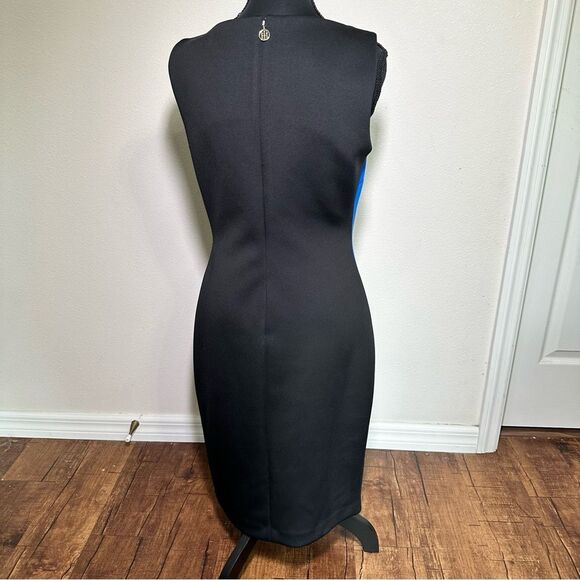 Tommy Hilfiger Asymmetrical Blue and Black Color Block Sheath Dress - Picture 4 of 6
